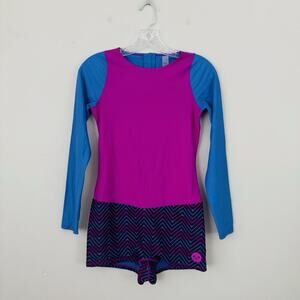 Roxy Girls Whole Body Blue And Purple Long Sleeve Rash Guard Size L